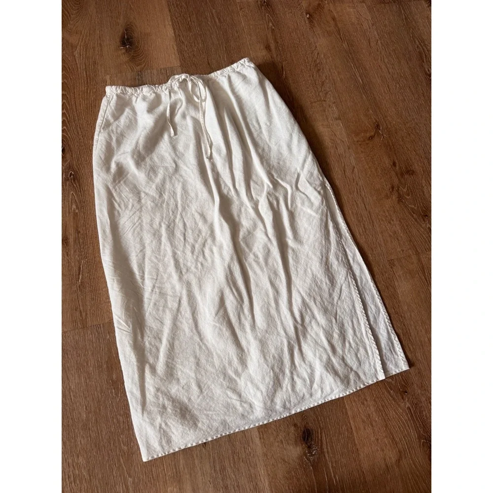 Gap White Linen Blend Drawstring Midi Skirt Side Slit Size S/P